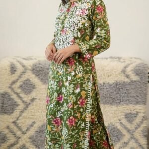Mul cotton chikankari plazzo set with green base